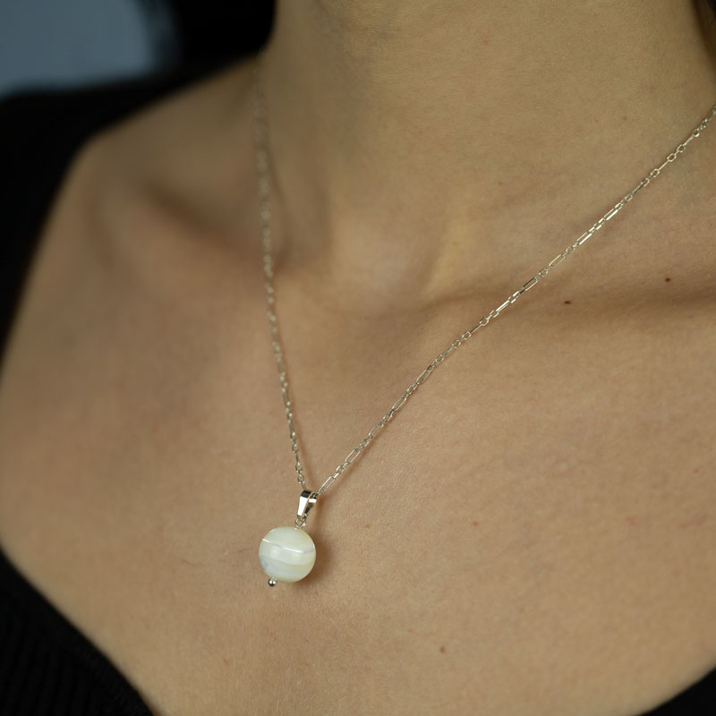 ADEN Orecchini Pendenti Argento 925 Con Madreperla Abalone - Gioiello Artigianale Francese Su Catena