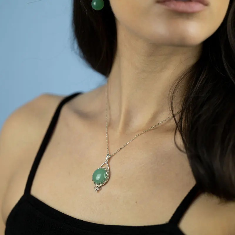 Collier En Aventurine Verte 45cm - Fermoir Argent 925, 350cts, Made In France