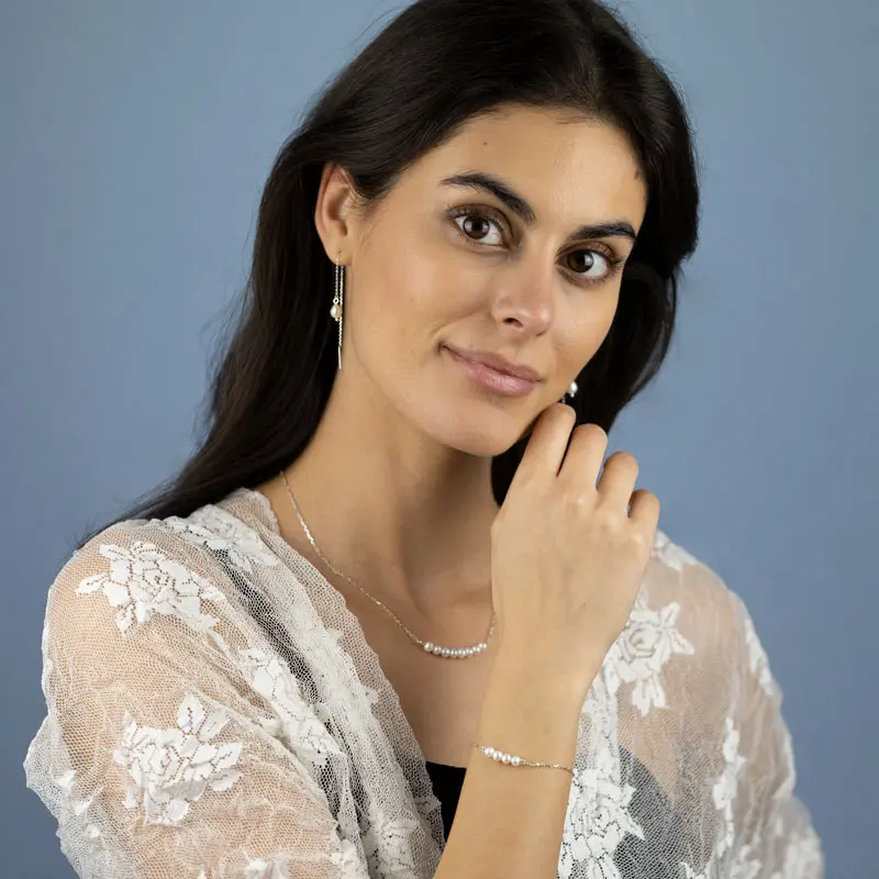 Collier Et Boucles D'oreilles Paparazzi Ballroom Belle - Set Perles Argentées Et Blanches, Neuf Avec étiquettes