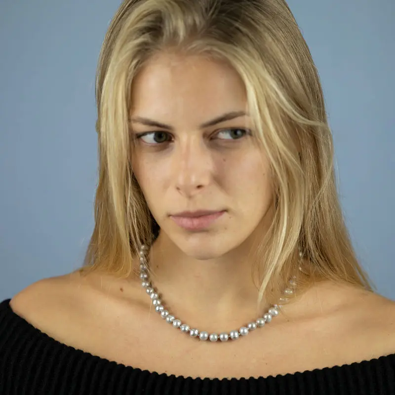 Collier en Perle Grise Ovale Asymétrique et en Argent Sterling 3